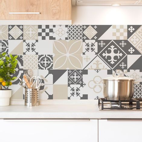 Crédence cuisine en aluminium - effet carreaux de ciment gris - 240x50 cm (en 2 bandeaux) (1/5)
