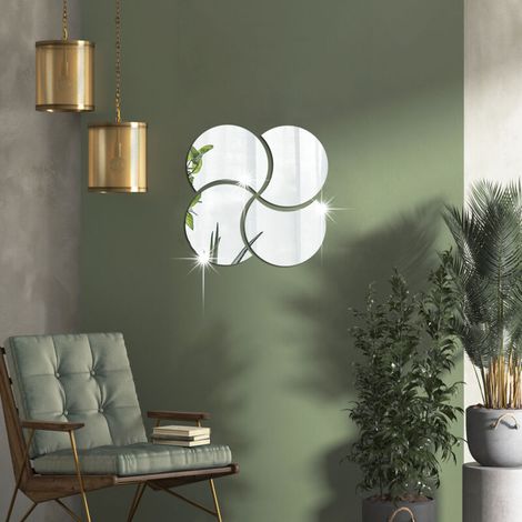 Set of 4 Small Decorative Mirror-Shaped Wall Stickers, 30cm L x 30cm W