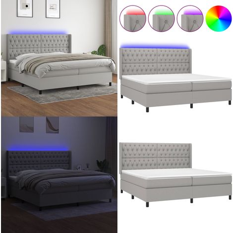 Sommier à lattes de lit matelas LED Gris clair 200x200 cm Tissu - Sommier Tapissier - Lit Plateforme - Lit Avec Led - Matelas À Ressorts Ensachés - Têted Lit Ajustable - Home & Living (1/5)