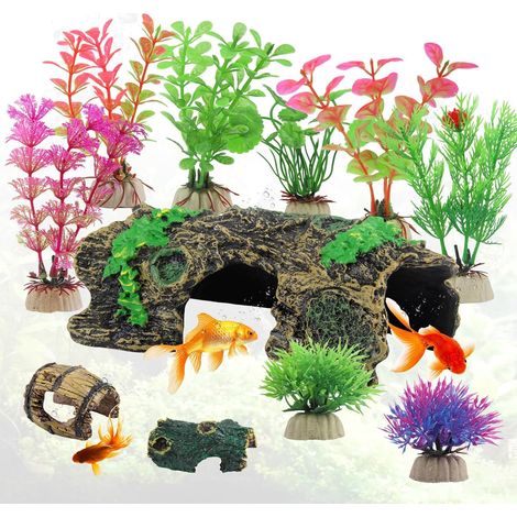 Décoration Aquarium Tronc d'arbre Creux Plastique Coloré 11 Pièces