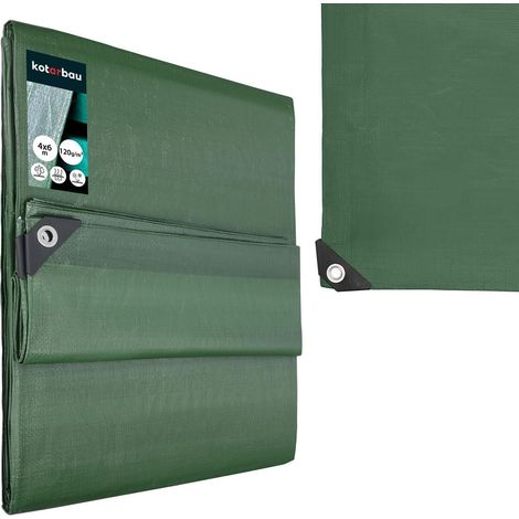 KOTARBAU® Bâche de Protection Extérieur - 4 x 6 m - Vert Olive - 110 g/m² - Polyéthylène - Bâche Anti UV - Bache Remorque - Bache Impermeable Exterieu