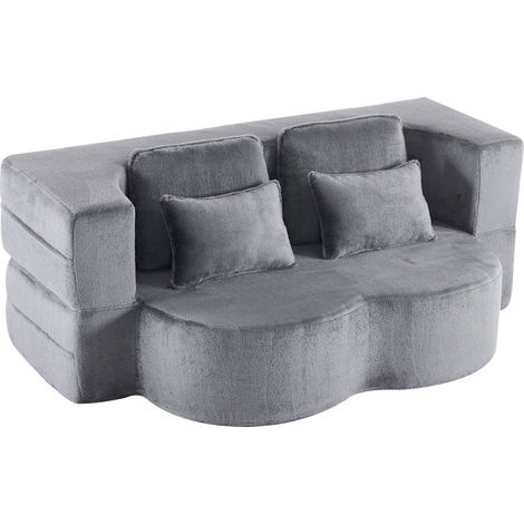 Sofá cama de suelo moderno azul grisáceo con 4 cojines, espuma de alta densidad, sin montaje (1/5)