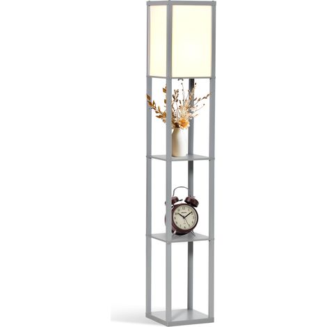 3-Tier Floor Lamp, Floor Light with Storage Shelf, Reading Standing Lamp with Acrylic Shade for Living Room, Bedroom, Kitchen, Dining Room, Office, Dorm, 160cm, Grey