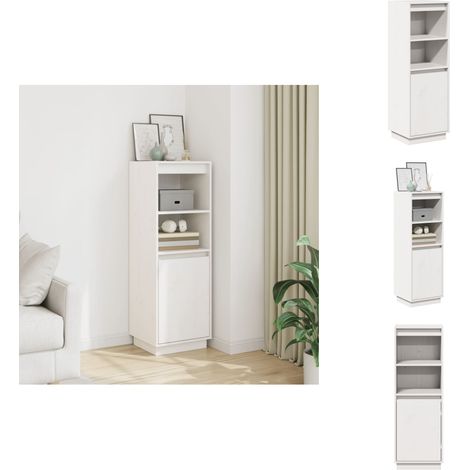 Buffet haut Blanc 37x34x110 cm Bois massif de pin - Buffet - Armoire - Meuble De Rangement - Mobilier - Bois Massif (1/5)