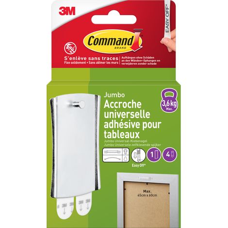 Lot de 2 accroches-tableaux adhésives universelles Command™ 17048-1-FGN, grand format, 1 crochet + 4 languettes par paquet