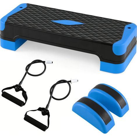 Set de step aérobic 3 en 1 avec 2 cales empilables et équilibreurs pour la maison - bleu
