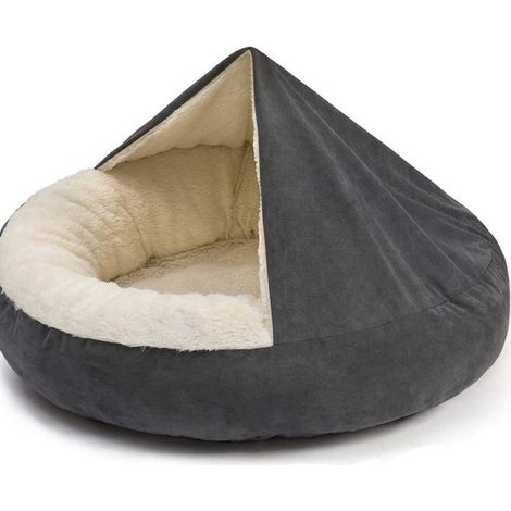 Cuccia rotonda per cani con rivestimento e coperta con cappuccio. Comoda cuccia rotonda per cani, accessori per animali domestici, 60 x 60 cm, per cani e gatti di piccola e media taglia. (1/5)