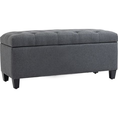 Banc de rangement, banquette capitonnée aspect lin, coffre de rangement avec pieds en bois, banc coffre pour salon, chambre, entrée, 100 x 40 x 44 cm, gris foncé