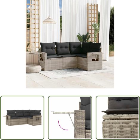 vidaXL Rattanmöbel - 4-tlg. Garten-Sofagarnitur mit Kissen Hellgrau Poly Rattan (1/5)