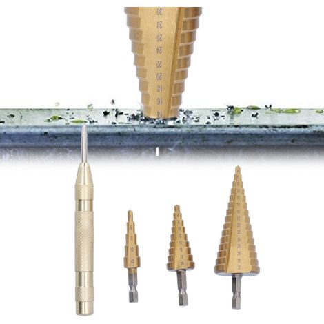 4-teiliges professionelles metrisches Kegelbohrer-Set, HSS-Stufenbohrer-Set für Metall, Pagodenform. (1/5)
