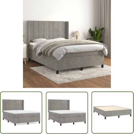 The Living Store Boxspringbett mit Matratze Hellgrau 140x200 cm Samt - Samtbett - Boxspringbett - Doppelbett - Bettauflage - Matratze (1/5)