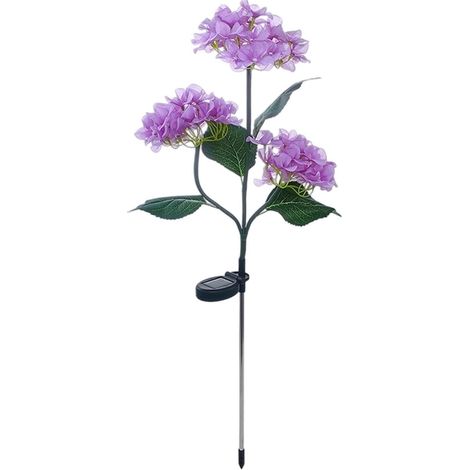 Lámpara solar LED con forma de hortensia simulada, portalámparas de suelo, interruptor automático para patio y césped, color morado. (1/5)