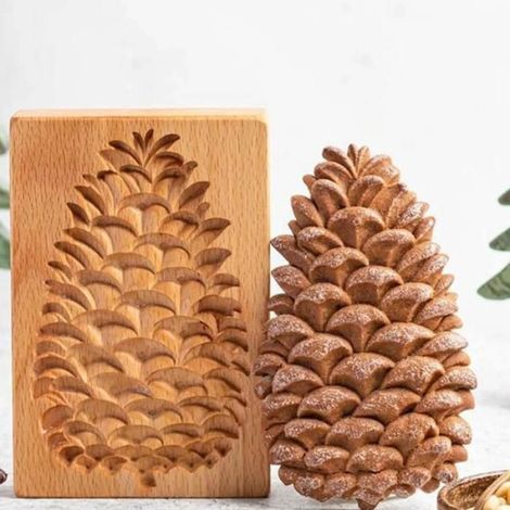 Moules à biscuits en bois 3D, tampons écureuil et pomme de pin, pâtisserie DIY, lot de 2 (1/3)
