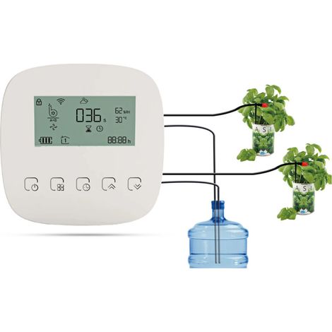 SJLERST Dispositif d'arrosage intelligent, Système de pompe double WiFi/Voix/Contrôle manuel, Batterie intégrée Chargement USB Compatible avec Alexa Home Pour la maison, le bureau, l'hôtel Plantes en (1/5)