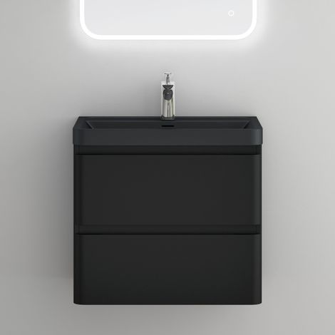 Mai & Mai Meuble de Salle de Bain Suspendu 60x42x55cm avec 2 Tiroirs et Lavabo Meuble Sous Lavabo Noir Mat Lucca