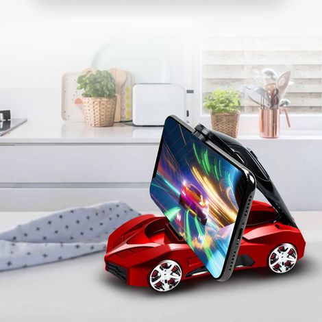 Support téléphone voiture forme sportive antidérapant rotation 360° pour console centrale, rouge, usage bureau maison (1/5)