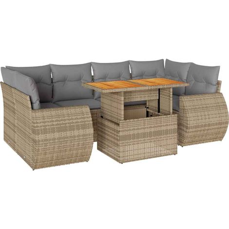 Set sofás de jardín 7 piezas y cojines ratán sintético beige vidaXL (1/5)