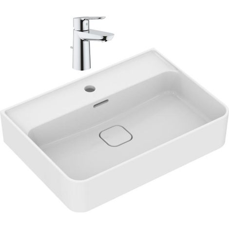 Strada II Waschbecken 600x430 mm, 1 Hahnloch + Grohe Einhebel-Waschtischmischer Größe S, Chrom (T300001G23328000)