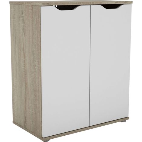 Buffet 2 portes, meuble de rangement Parc Salon Moderne Blanc Mat et Chêne Sonoma 67x79x38 cm (1/5)