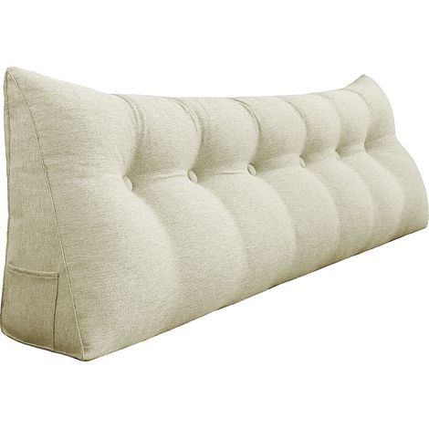 Coussin de lecture triangulaire 180cm – Oreiller de soutien dorsal en lin – Housse lavable – Confort optimal pour lecture et repos – Vercart