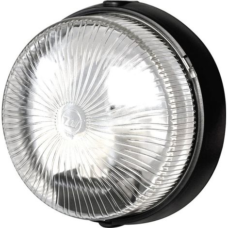 Hublot d'extérieur rond 60W noir – Alimentation 230V – Douille E27 – IP44 – Plastique avec protection caoutchouc – Verre diffusant – Woltz