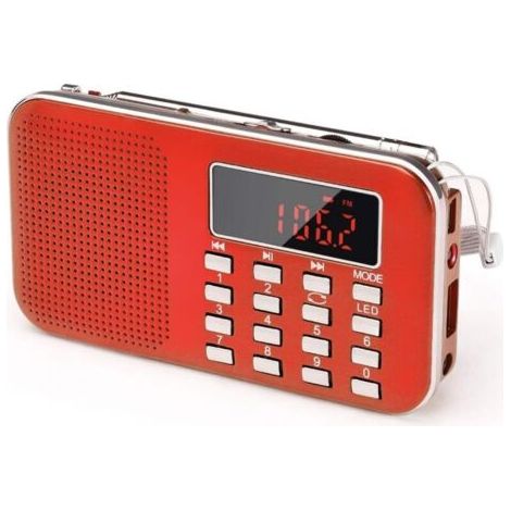 Radio portable, radio FM AM, alimentée par batterie et secteur, MP3, haut-parleur, compatible carte TF/USB, lampe de poche, applicable (rouge) (1/5)