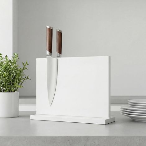 Porte-couteaux magnétique blanc, bloc magnétique double face, présentoir multifonctionnel universel pour plan de travail de cuisine (1/5)