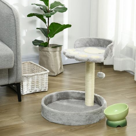 Griffoir pour félin avec hamac, jute et tissu doux, 41x41x44 cm, gris clair (1/5)