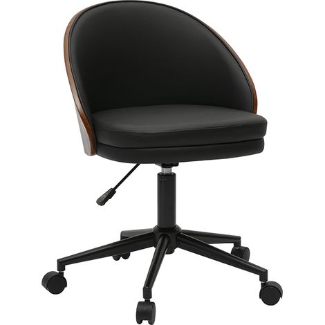Sedia da ufficio con ruote nera, legno scuro e metallo TUCSON