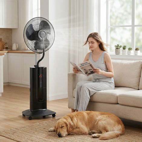 Ventilador nebulizador de ionización negativa de 100 W, ventilador de pedestal de 130 cm, 3 velocidades, 3 modos, temporizador, negro.