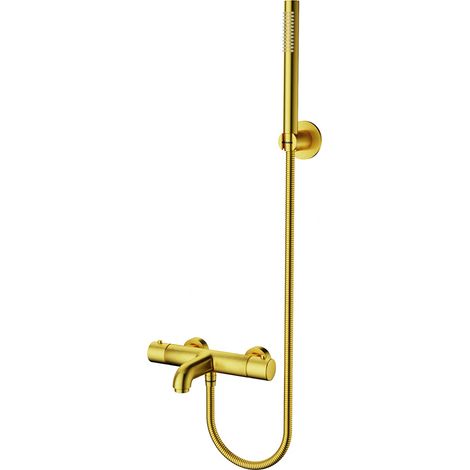 Aloni Wannenarmatur mit Thermostat und Handbrause Gold gebürstet Aloni Wannenarmatur mit Thermostat und Handbrause Gold gebürstet (1/2)