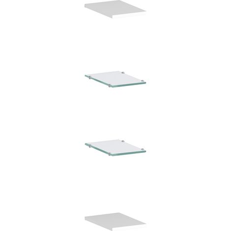 Set 4 Mensole 2 in Vetro e 2 in Melaminico 20x1,6/0,5x27 cm Maruska Bianco Lucido (1/2)
