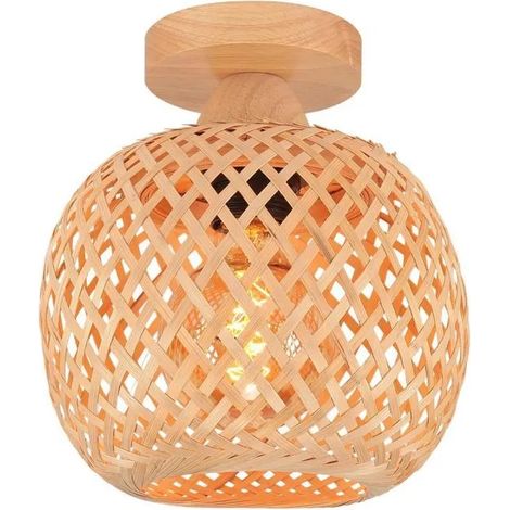 Plafonnier Vintage - - Bambou Tissage - 25x21cm - Style Bohème - E27 (1/5)