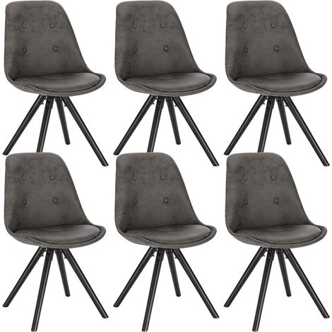 6 x Esszimmerstühle 6er Set Esszimmerstuh, Sitzfläche aus Stoffbezug, Design Stuhl, Küchenstuhl, Holzgestell, Antiklederoptik Anthrazit (1/5)