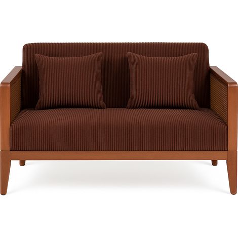 Boca Duo - 2-Sitzer-Sofa 143x80x84,5 cm Kleines Sofa aus Massivholz Nussbaum und Polyrattan mit Braunen Kissen