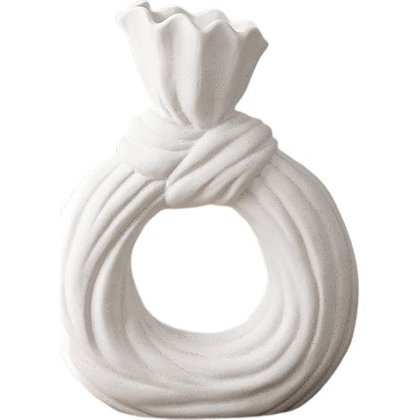[Jarrón decorativo] Mano [Lazo grande] Jarrón de cerámica blanca creativo de estilo minimalista para sala de estar y recibidor. (1/5)