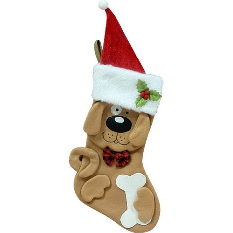 Animal Xmas Stocking Fleece Cute Dog Xmas Hanging Stocking Decor for Family Holiday Party Decorations Brown (1/2)