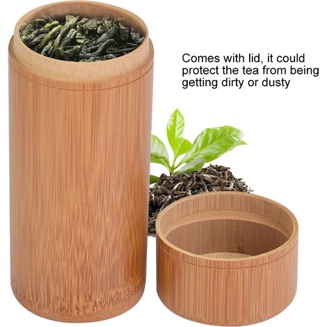 Boîte à thé portable en bambou, boîte de rangement hermétique pour thé en tube de bambou, seau de maturation du thé en bambou et bois, style à panneaux droits. (1/4)