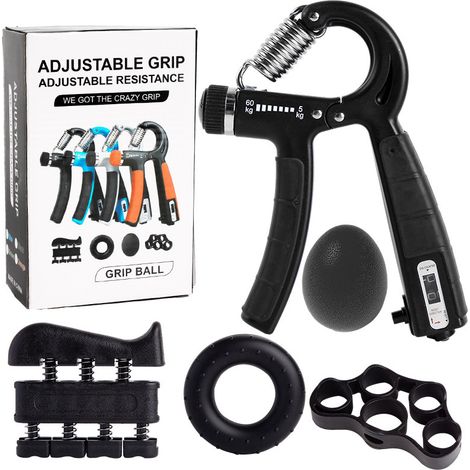 Kit d'entraînement manuel 5 pièces : Pince de préhension avec compteur, anneau de renforcement et exercateurs de doigts — Kit de fitness complet (1/5)
