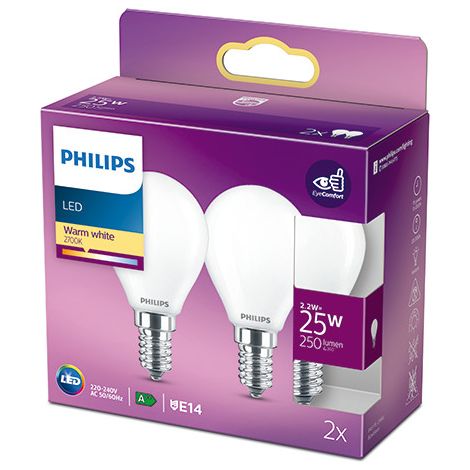 Pack 2 led e14 globo 25w escarcha 250lm (1/2)
