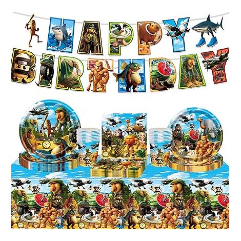 Kit de Décoration et Vaisselle de Fête d'Anniversaire pour Enfant - 66 Pièces pour 10 Invités - Comprenant Assiettes, Gobelets, Serviettes, Nappe et Banderole Joyeux Anniversaire (1/5)