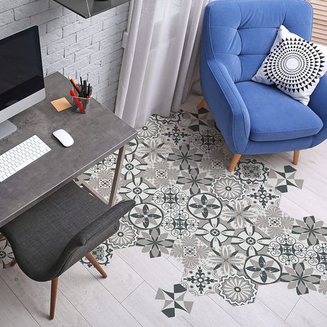 Sticker Carreaux de Ciment pour Sol - Azulejos avec Protection en Plastique Anti-Dérapant  Stickers Adhésifs Carrelages Hexagones Résistant à l'eau - 10 Pièces de 30x26 cm (1/5)