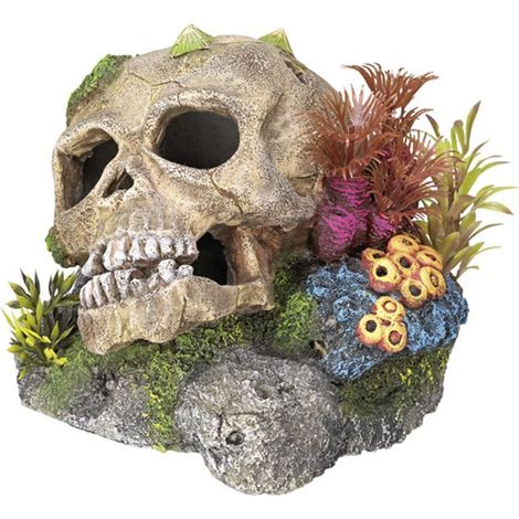 Nobby Aqua Ornaments TOTENKOPF mit Pflanzen 13,5 x 13,5 x 10,5 cm Aquarium-Zubehör