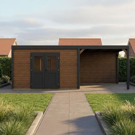 Abri de jardin en bois Nova 7.06x3.09m - 21.82m2 - Ep. 28mm - Traité (1/4)
