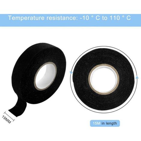 4 Pièces Ruban de câblage,19mm x 15m,Tissu noir,Résistant à la corrosion,Isolement acoustique,Auto Moto Électroménager (1/5)