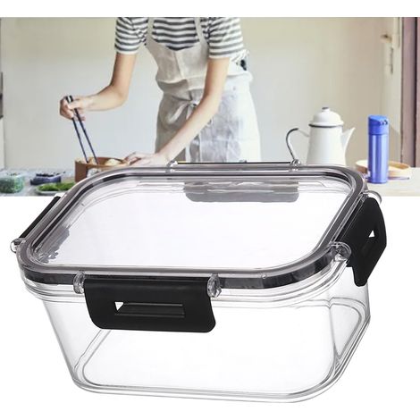 Boîte de conservation alimentaire avec couvercle noir, grande poubelle transparente en ABS à fermeture hermétique, idéale pour la préparation des repas, les restes de cuisine et le réfrigérateur. (1/5)