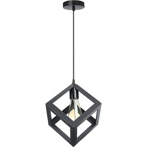 Modern Pendelleuchte e27 Metall Eisen Quadrat Hängend Pendelleuchte Schlafzimmer Wohnzimmer Hängelampe, Schwarz
