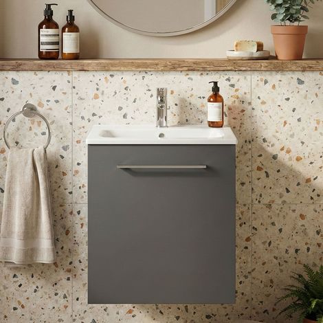 Geberit Selnova Wall Hung 1-Door Vanity Unit with Slim Rim Basin 550mm Wide - Lava