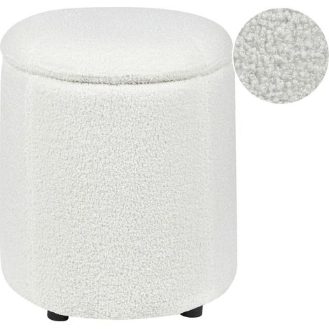 Pouf Rond Coffre de Rangement Glamour 40 x 38 cm en Tissu Bouclé Blanc Maryland (1/5)