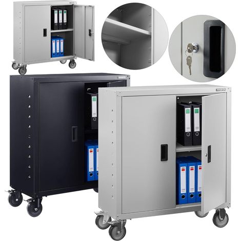 Arebos – Armoire de rangement verrouillable 90x40x90cm – 4 étagères réglables – Acier thermolaqué – Capacité 40kg par étagère – Pour bureaux et ateliers (1/5)